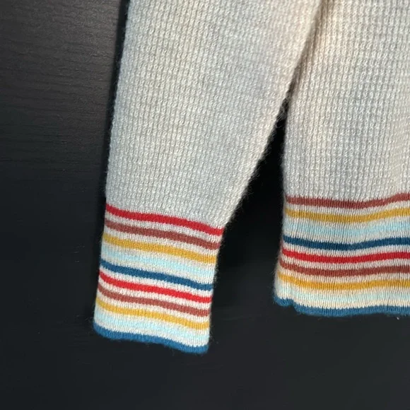 Madewell Rainbow Trim Tan Cashmere Waffle Sweatshirt Sweater - Picture 8 of 12